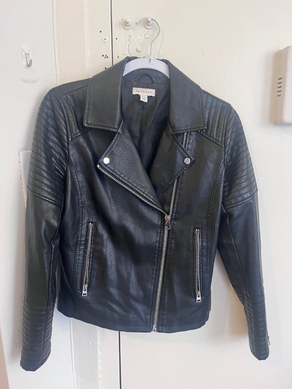 Topshop Black Faux Leather Moto Biker Jacket Size 4 US